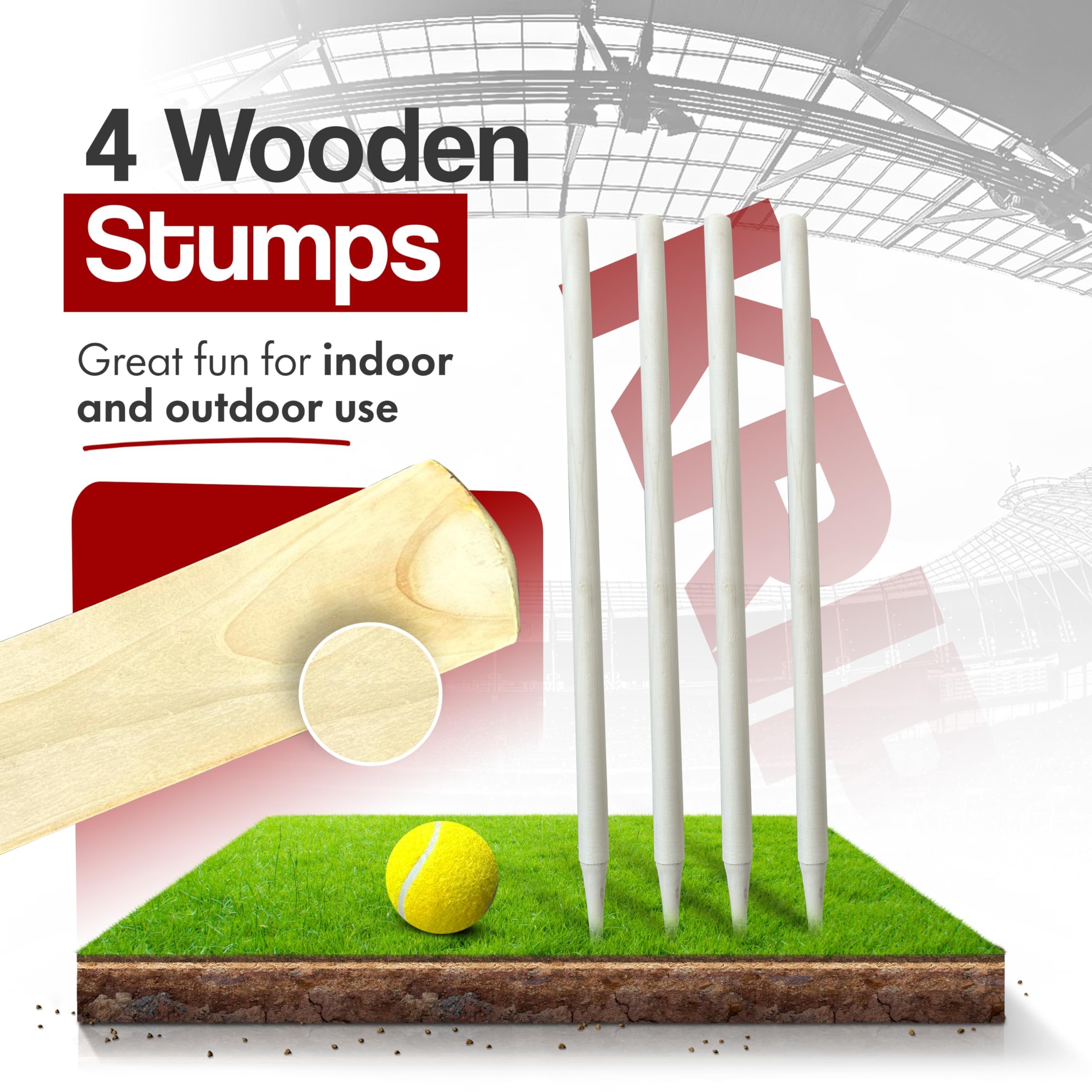 Cricket Bat Gift Set Wooden Cricket Bat Kit for Junior, Backyard Park Beach Indoor Outdoor Play Tennis Ball, Stumps, Bails, Carrying Bag Practice Cricket Match By Krisp Sports