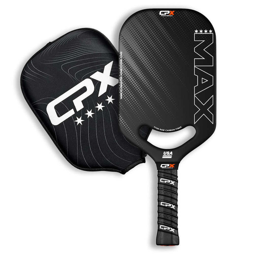CPX MAX Black Raw Carbon Fiber T700 Pickleball Elongated Paddle Racket - Professional Grade, 14mm Core Thickness, Comfortable Tennis Style Grip - Durable Designed in Chicago, USA