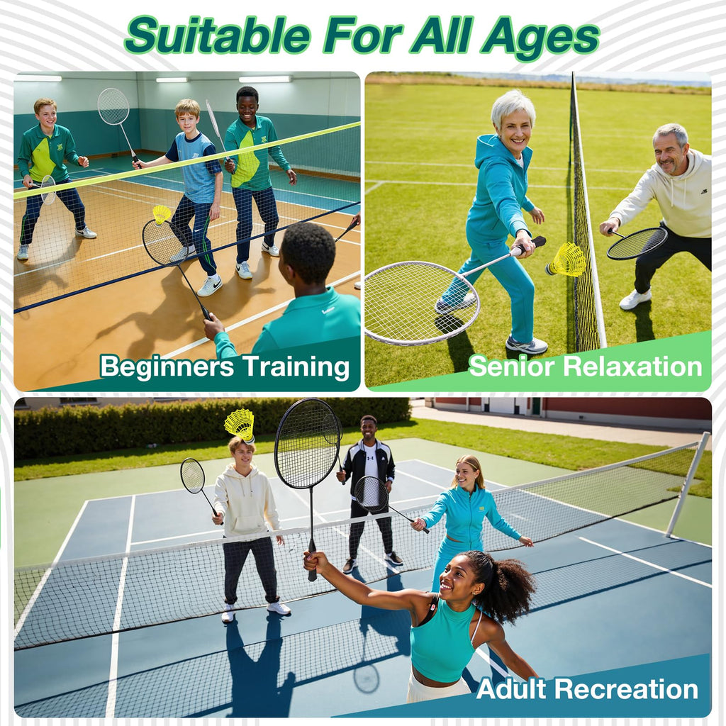 AboveGenius Badminton Rackets Set of 6 for Outdoor Backyard Games, Including 6 Rackets, 6 Nylon Badminton Shuttlecocks, Lightweight Badminton Racquets for Beginners