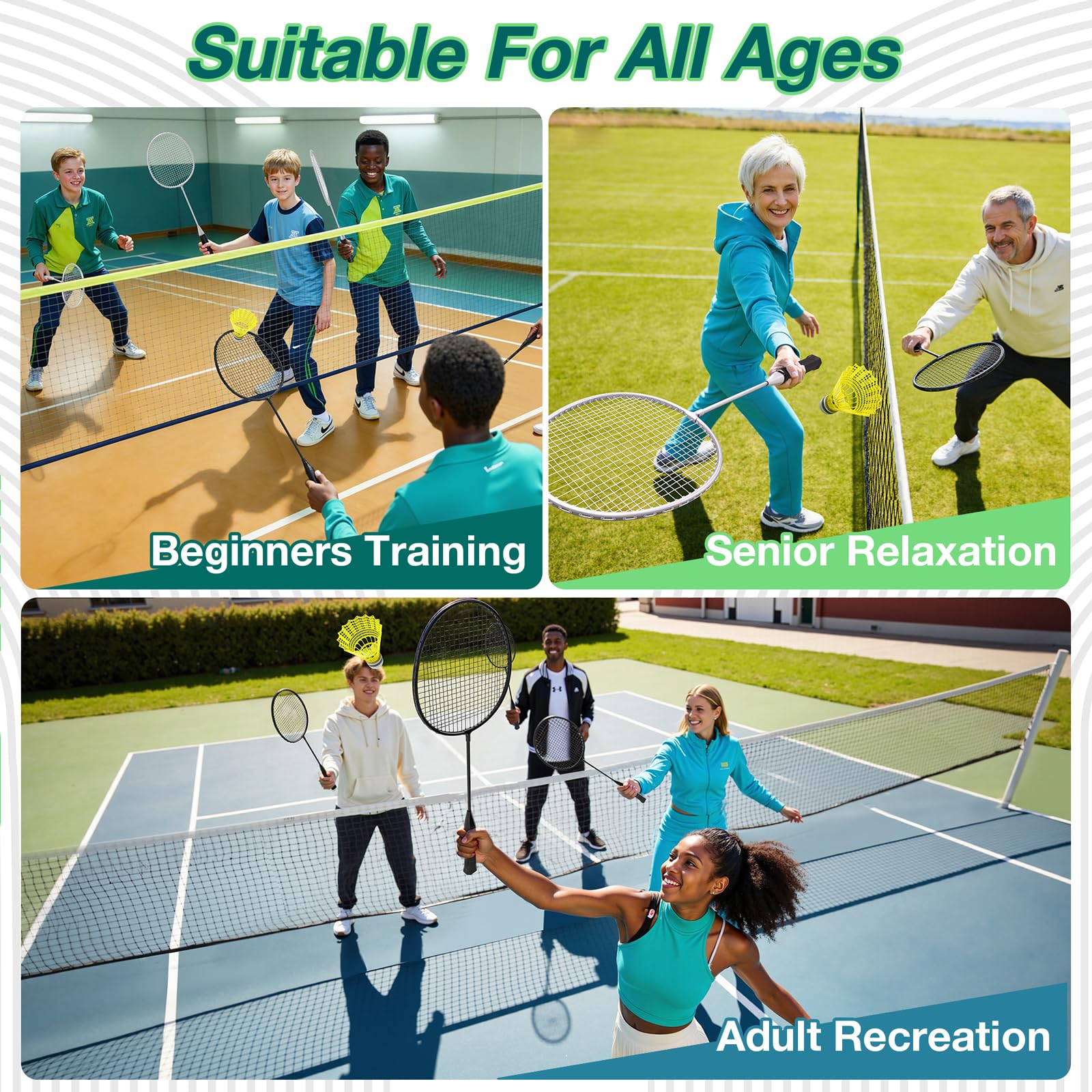 AboveGenius Badminton Rackets Set of 6 for Outdoor Backyard Games, Including 6 Rackets, 6 Nylon Badminton Shuttlecocks, Lightweight Badminton Racquets for Beginners