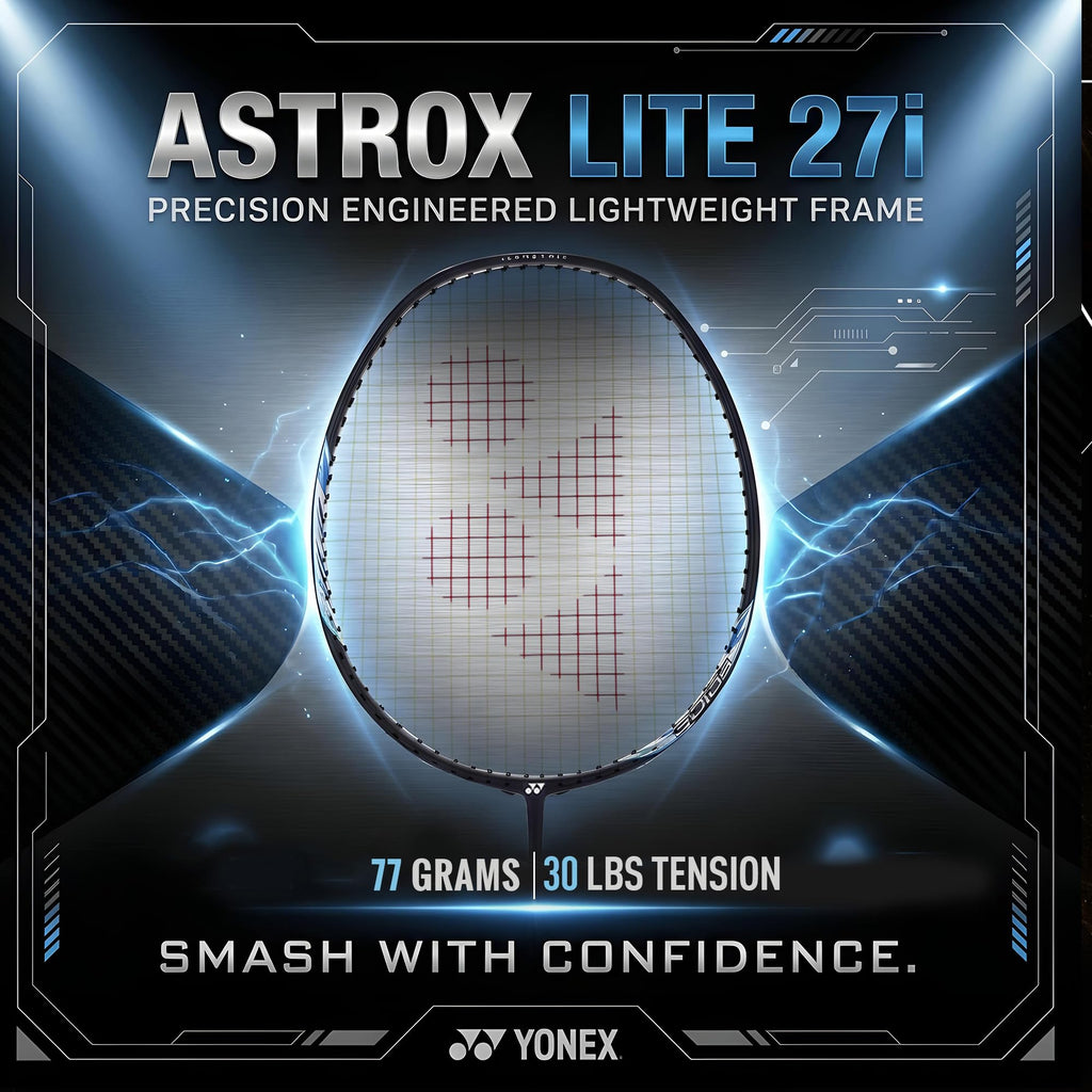 YONEX Astrox Lite 27i Graphite Strung Badminton Racket with Full Racket Cover (Blue) | for Intermediate Players | 77 Grams | Maximum String Tension - 30lbs