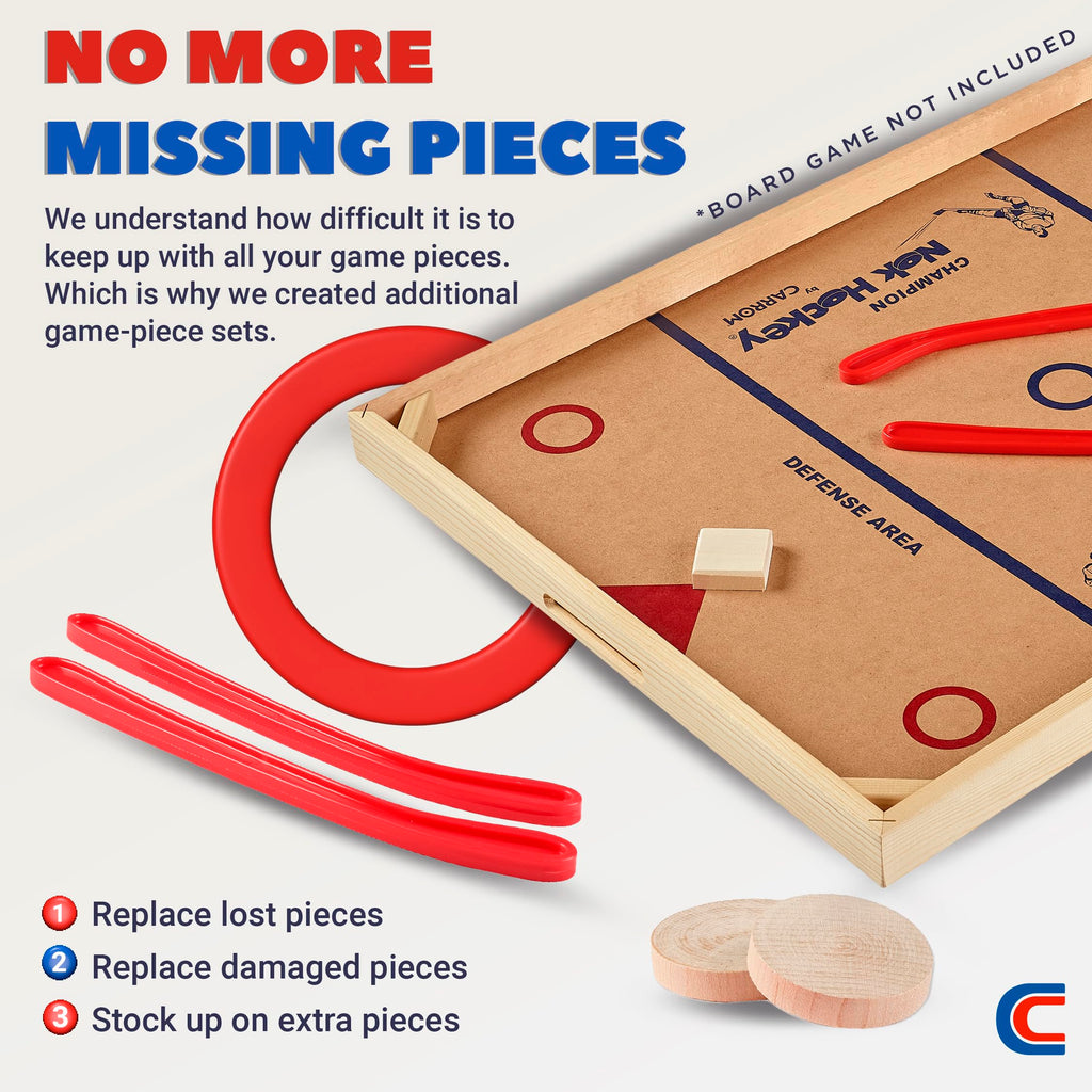 Carrom Champion Nok Hockey Game Equipment Set — Includes 2 Sticks and 2 Wood Pucks — Extra Accessories for Board Games for Adults & Children