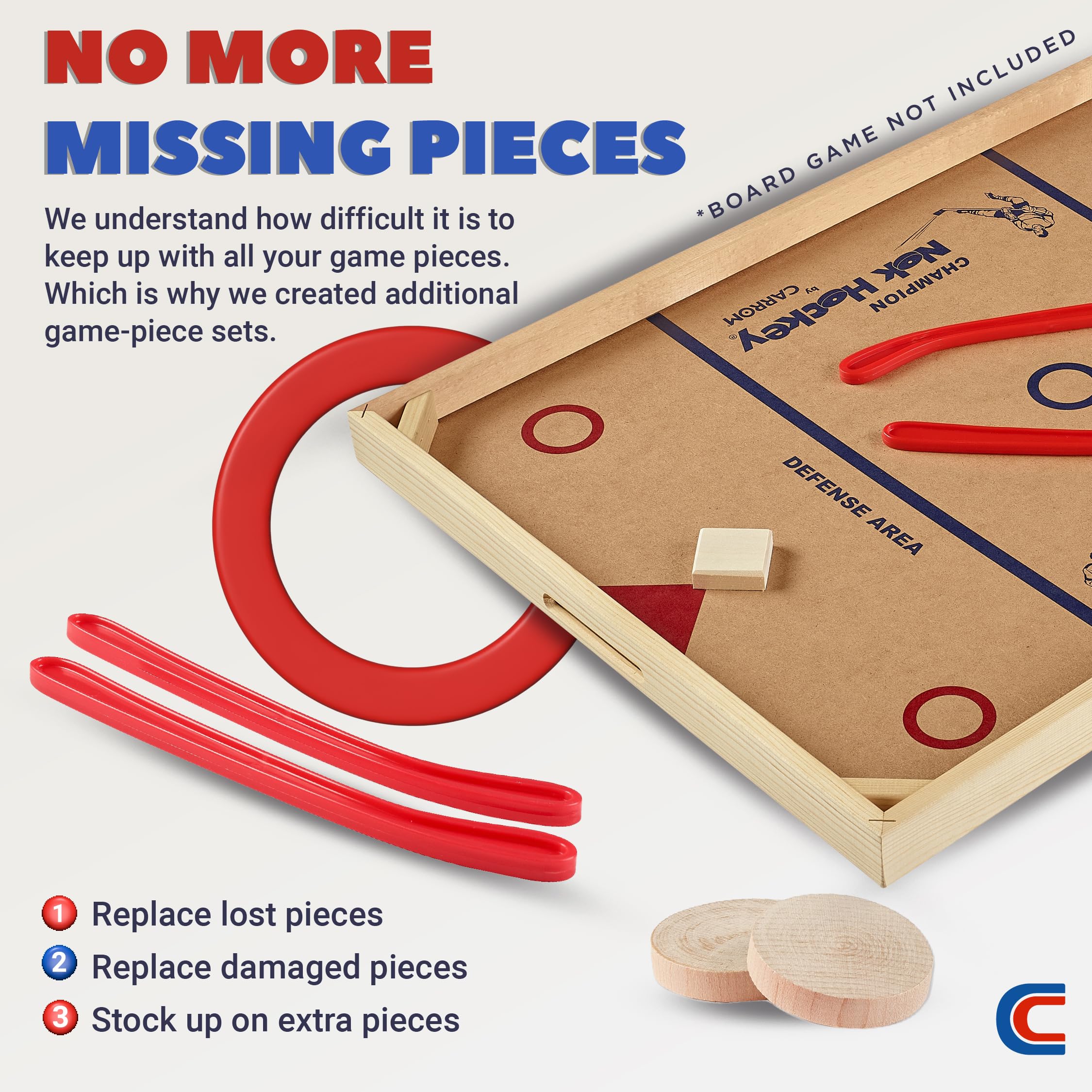 Carrom Champion Nok Hockey Game Equipment Set — Includes 2 Sticks and 2 Wood Pucks — Extra Accessories for Board Games for Adults & Children