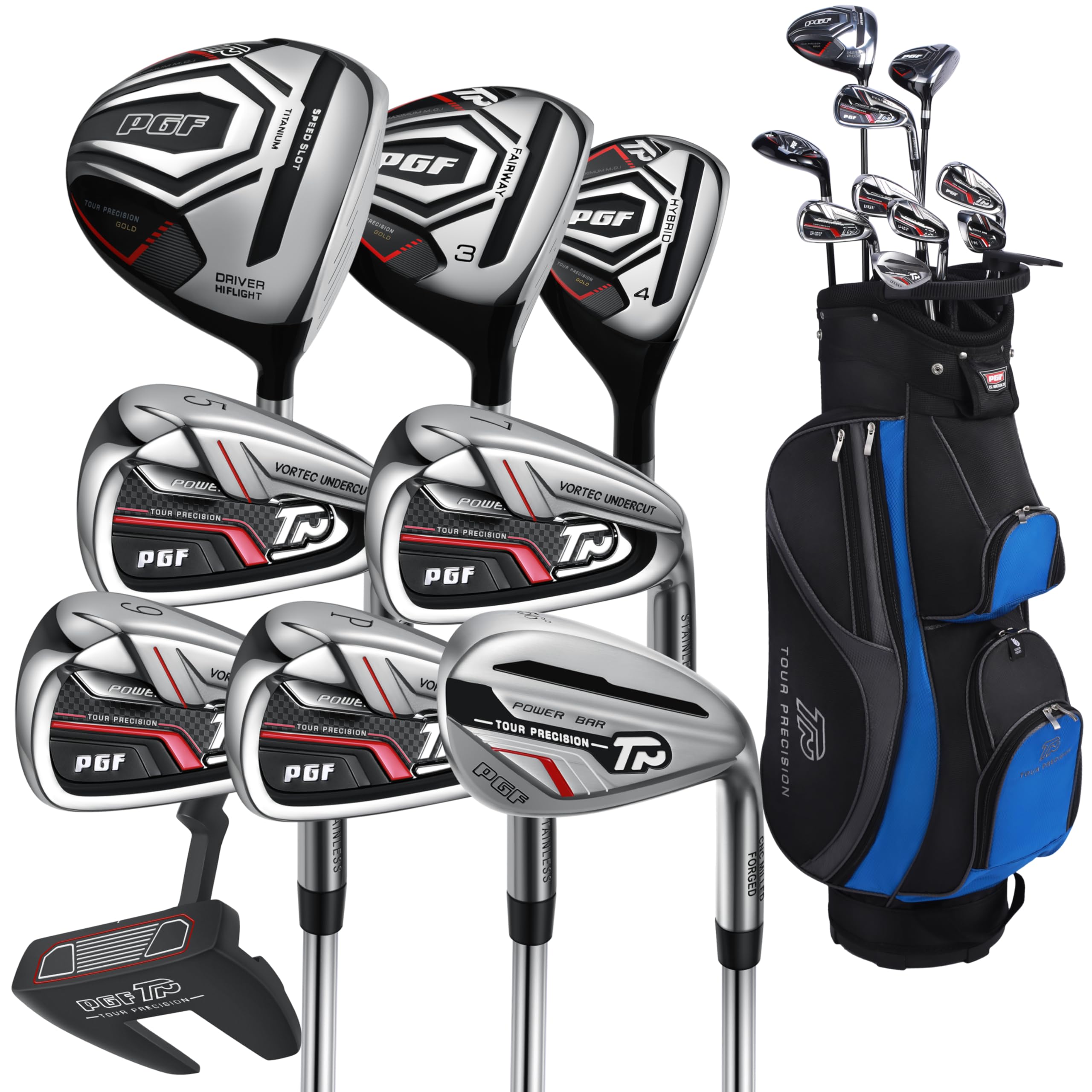 PGF Men's Gold TP Complete Golf Club Package Set [11-Pieces] [Hand: Right] [Length: Standard]