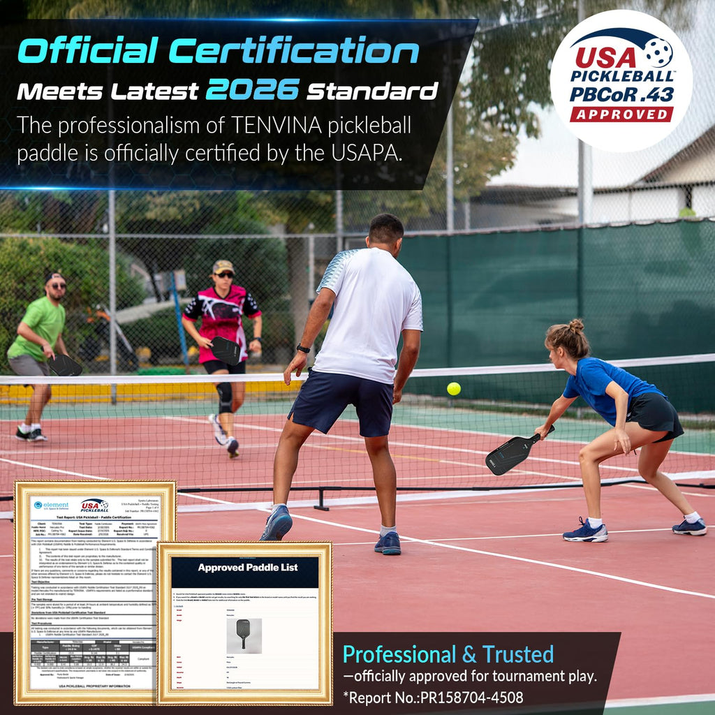 TENVINA Pickleball Paddles, Multi-Layer T700SC Textured Carbon Fiber Pickleball Paddle, 4-Types of Shapes and Thicknesses, Strong Spin & Power Surface, USAPA Approved Pickle Ball Paddle