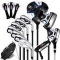 PGM Men's Complete Golf Club Sets - 15 Pieces - 2 Wood (#1,3), 1 Hybrid (#4H), 7 Irons(#5,6,7,8,9,PW,SW), 1 Putter - Golf Stand Bag - Right Handed - Ideal for Beginners