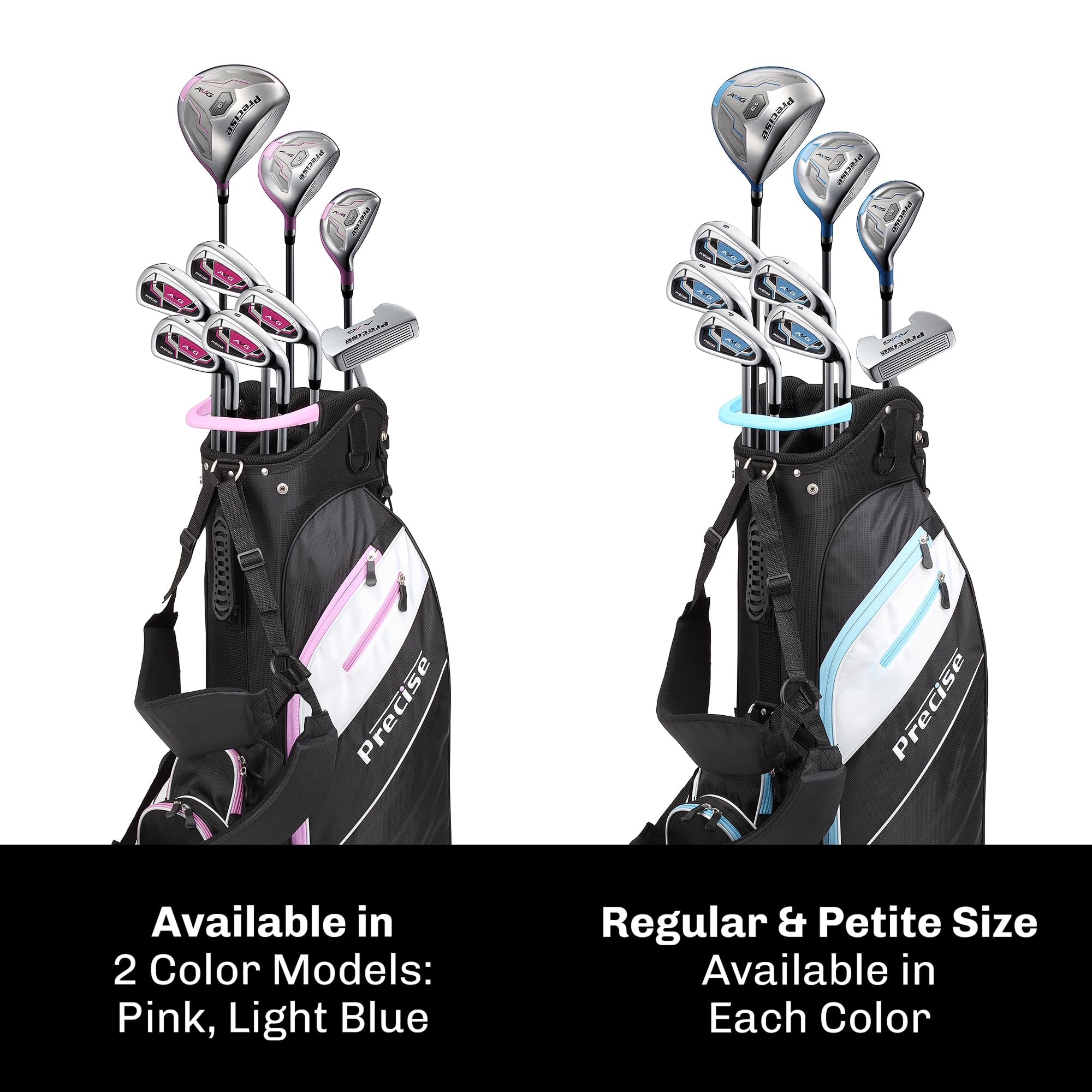 Precise AMG Ladies Complete Right Handed Golf Club Set | Complete Regular & Petite Womens Golf Clubs Set | w/ 3 HC's, Lightweight Shafts & Spacious Stand Bag w/Storage Pockets & Dual Carrying Straps