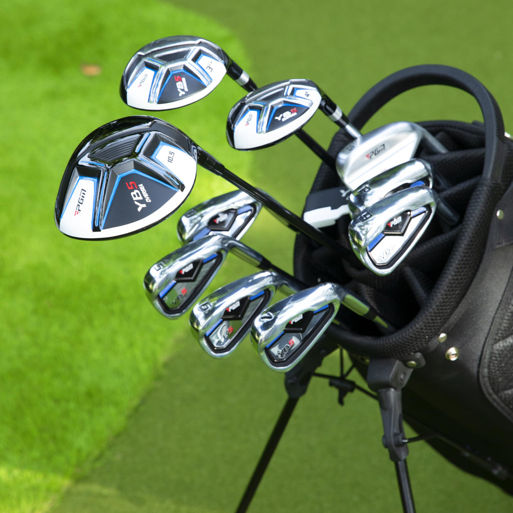 PGM Men's Complete Golf Club Sets - 15 Pieces - 2 Wood (#1,3), 1 Hybrid (#4H), 7 Irons(#5,6,7,8,9,PW,SW), 1 Putter - Golf Stand Bag - Right Handed - Ideal for Beginners
