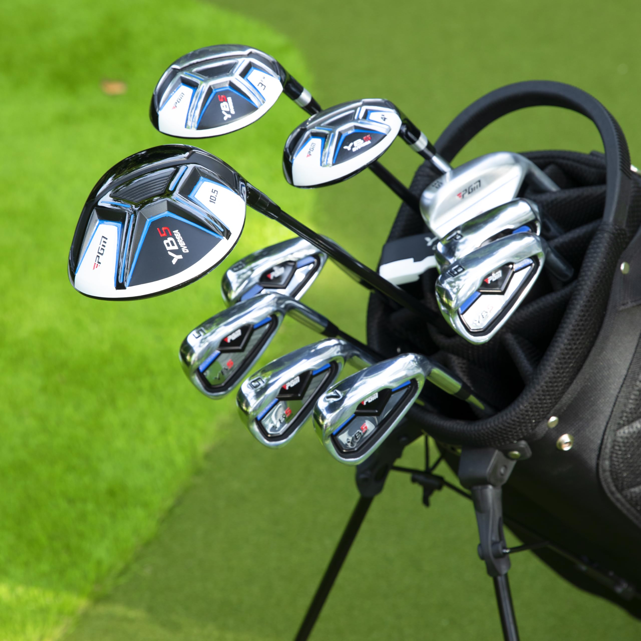 PGM Men's Complete Golf Club Sets - 15 Pieces - 2 Wood (#1,3), 1 Hybrid (#4H), 7 Irons(#5,6,7,8,9,PW,SW), 1 Putter - Golf Stand Bag - Right Handed - Ideal for Beginners