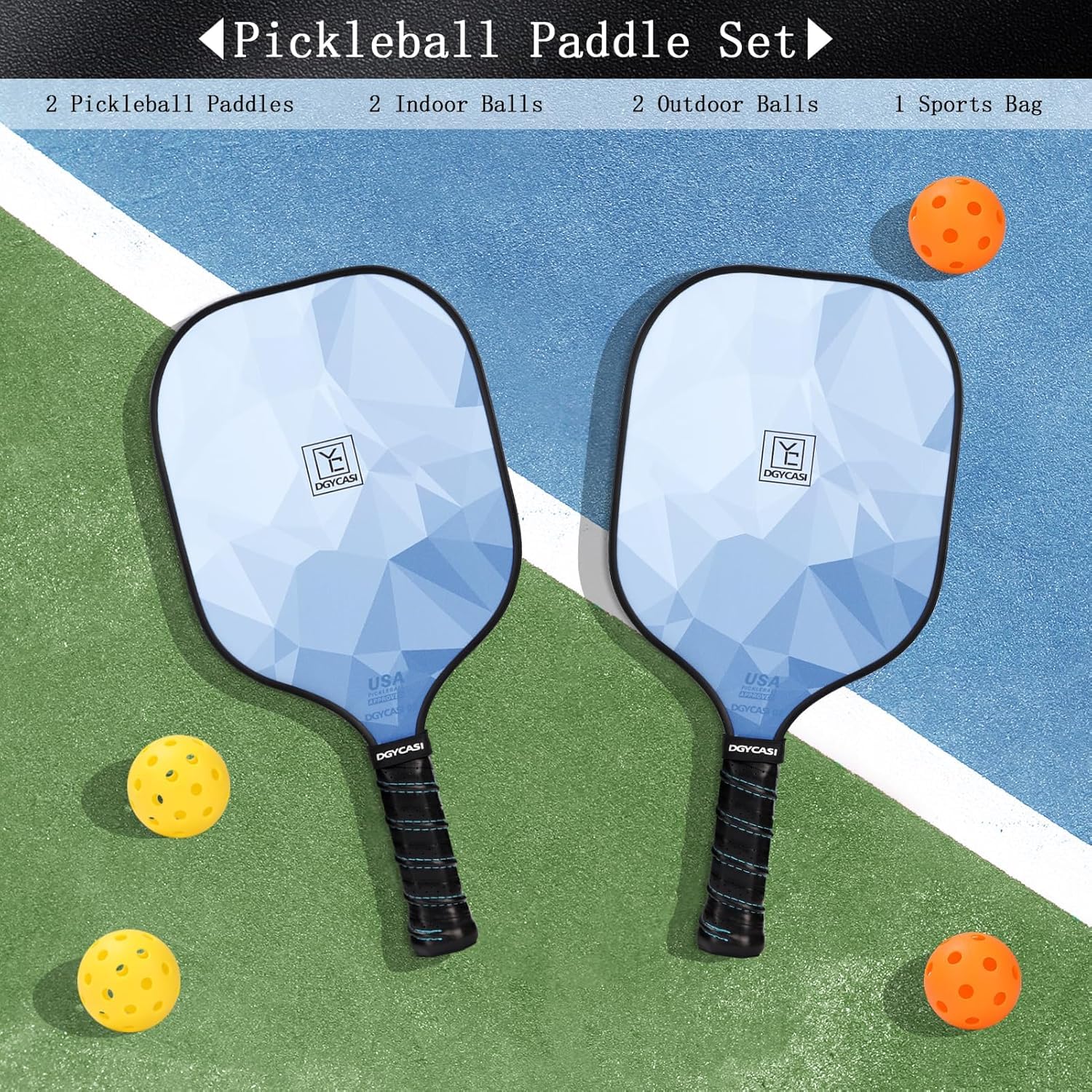 YC DGYCASI Pickleball Paddles Set of 2 USAPA Approved Pickleball Set 2026