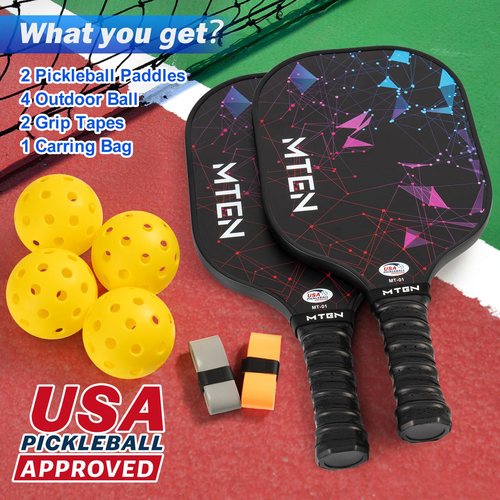 MTEN Pickleball Paddles Set of 2, USAPA Approved Fiberglass Set