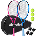 AboveGenius 27-Inch Tennis Rackets, 2 Pack with Balls and Bag, Blue/Pink