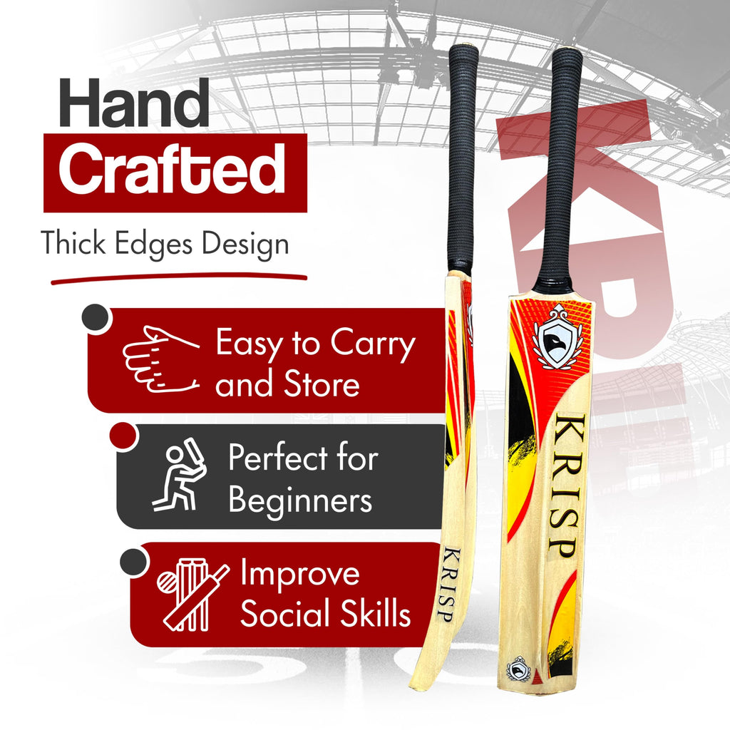 Cricket Bat Gift Set Wooden Cricket Bat Kit for Junior, Backyard Park Beach Indoor Outdoor Play Tennis Ball, Stumps, Bails, Carrying Bag Practice Cricket Match By Krisp Sports