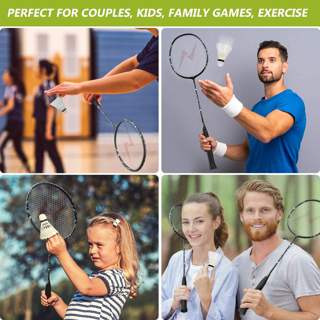 Nalax Badminton Set for 2 Players, Lightweight Graphite Badminton Rackets Complete Kit with 3 Shuttlecocks & Portable Carry Bag, Outdoor Sports Game for Adults Teens Kids, Backyard Lawn Beach