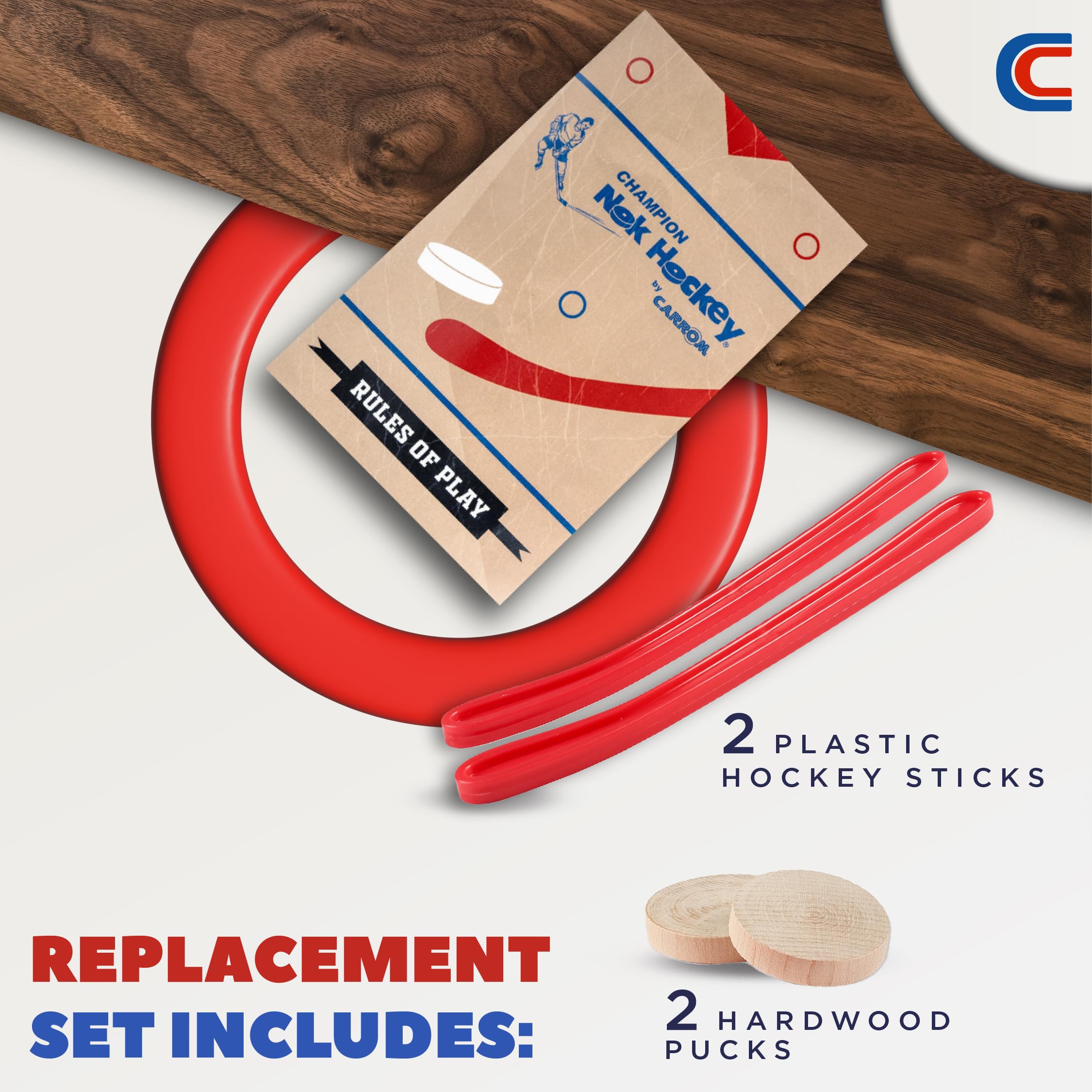 Carrom Champion Nok Hockey Game Equipment Set — Includes 2 Sticks and 2 Wood Pucks — Extra Accessories for Board Games for Adults & Children
