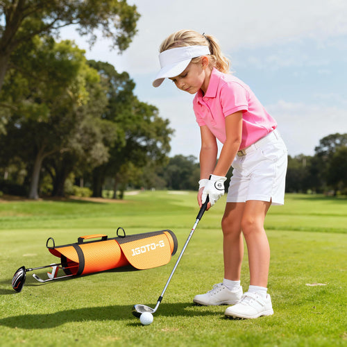 1GoTo-G 5 Pieces Kids Golf Clubs Set - Youth Golf Clubs Junior Set for Boys Girls Includes Carry Bag, 3# Fairway Wood, 7# Iron, Putter, Orange – Ages 3-5 – Right Hand