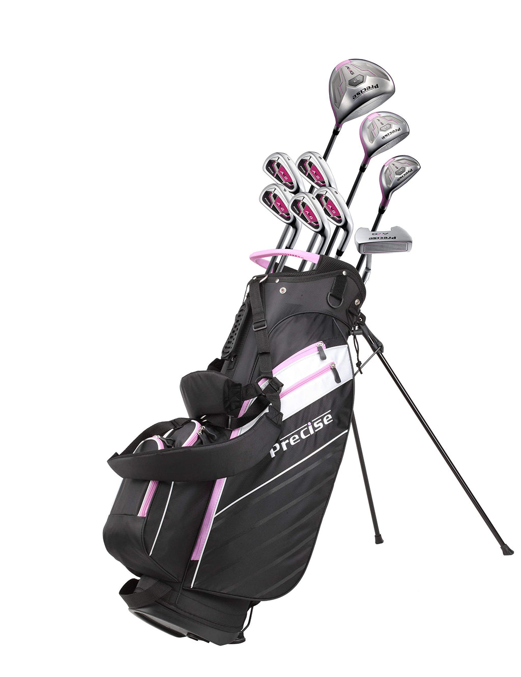 Precise AMG Ladies Complete Right Handed Golf Club Set | Complete Regular & Petite Womens Golf Clubs Set | w/ 3 HC's, Lightweight Shafts & Spacious Stand Bag w/Storage Pockets & Dual Carrying Straps
