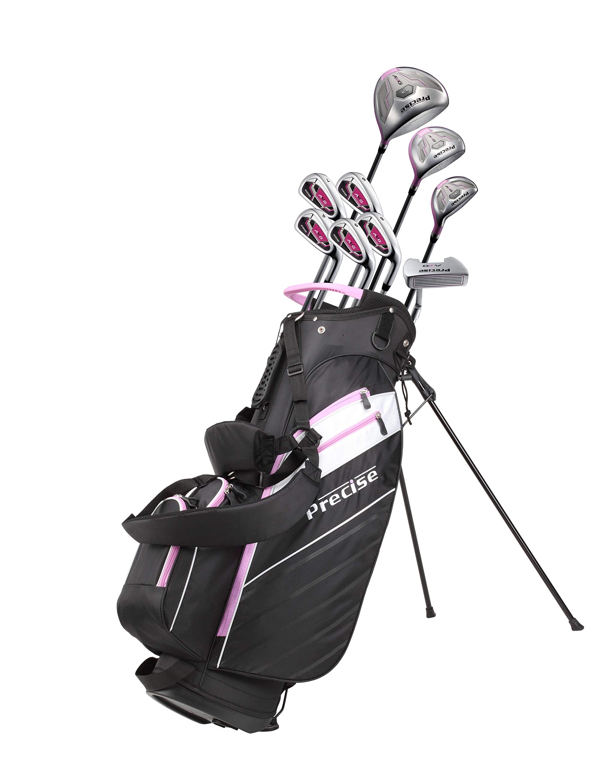 Precise AMG Ladies Complete Right Handed Golf Club Set | Complete Regular & Petite Womens Golf Clubs Set | w/ 3 HC's, Lightweight Shafts & Spacious Stand Bag w/Storage Pockets & Dual Carrying Straps