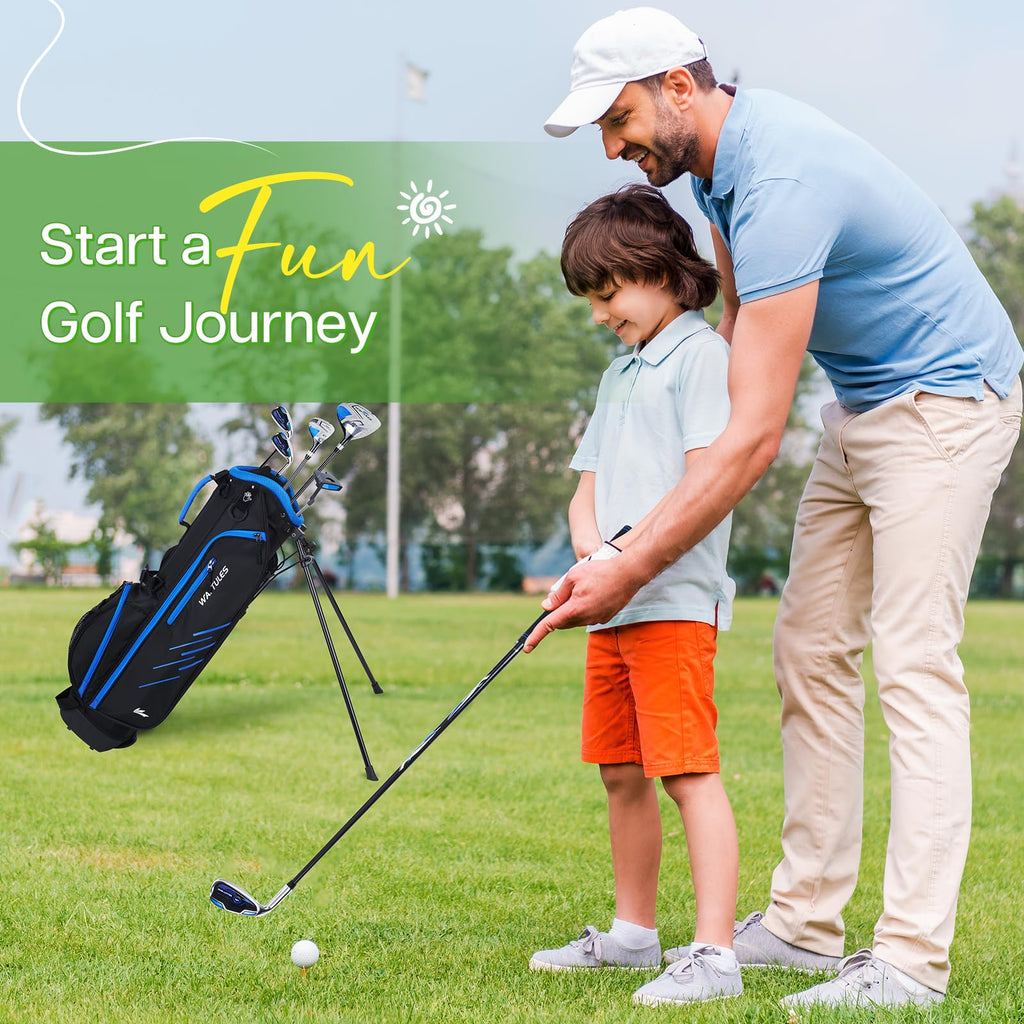 Kids Golf Clubs Set 7 Pieces for Boys & Girls Ages 6-8, Junior Golf Set with Stand Bag, Driver, Hybrid, Irons & Putter, Youth Golf Club Set Right Handed(Blue)