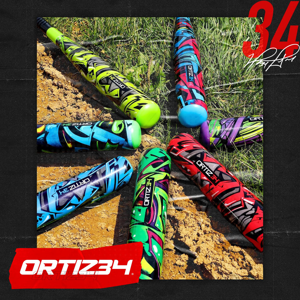 Ortiz34 Bat & Ball Set - Graffiti Plastic Bat & Ball Homerun Set- David Ortiz Backyard Baseball Set for Youth, Kids, Teenagers, Adults (Bat & Ball Set, Red)