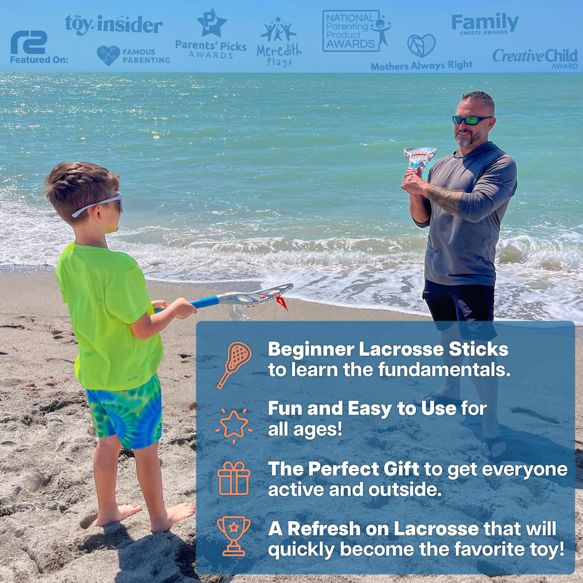 Mini Toss Lacrosse Sticks - Pool Games & Outdoor Beach Lacrosse Gifts - Best Beach Toys for Kids All Ages & Gifts for Teen Boys Ages 3 4 5 6 7 8 9 10 11 12 + Year Old Boys Toys Gift Ideas 2026