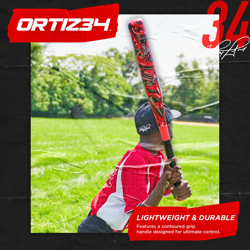 Ortiz34 Bat & Ball Set - Graffiti Plastic Bat & Ball Homerun Set- David Ortiz Backyard Baseball Set for Youth, Kids, Teenagers, Adults (Bat & Ball Set, Red)