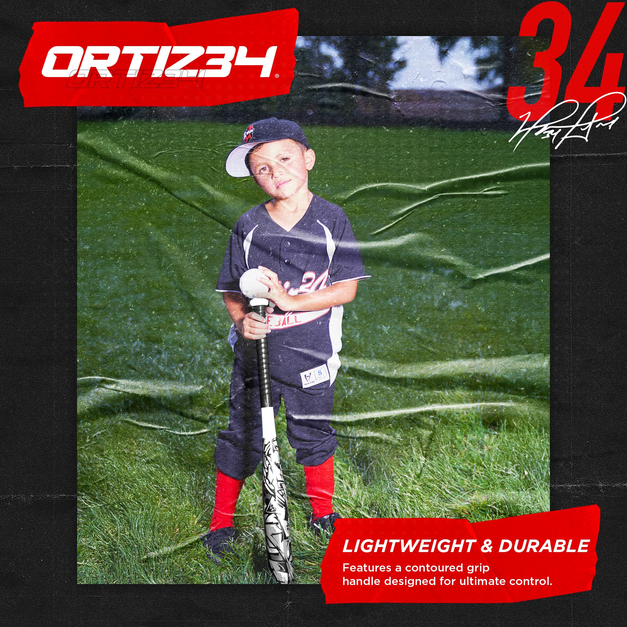 Ortiz34 Grand Slam Set- Graffiti Plastic Bat, 3 Balls, 4 Throw Down (White)