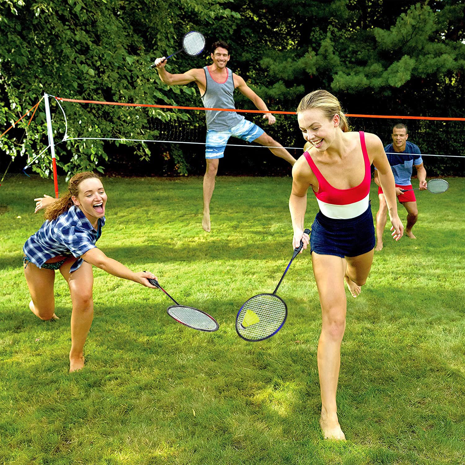 KH Badminton Rackets Set of 4,Beach Lawn Backyard Game Outdoor Sports,4 Racquets,6 Shuttlecocks & a Carry Bag Included