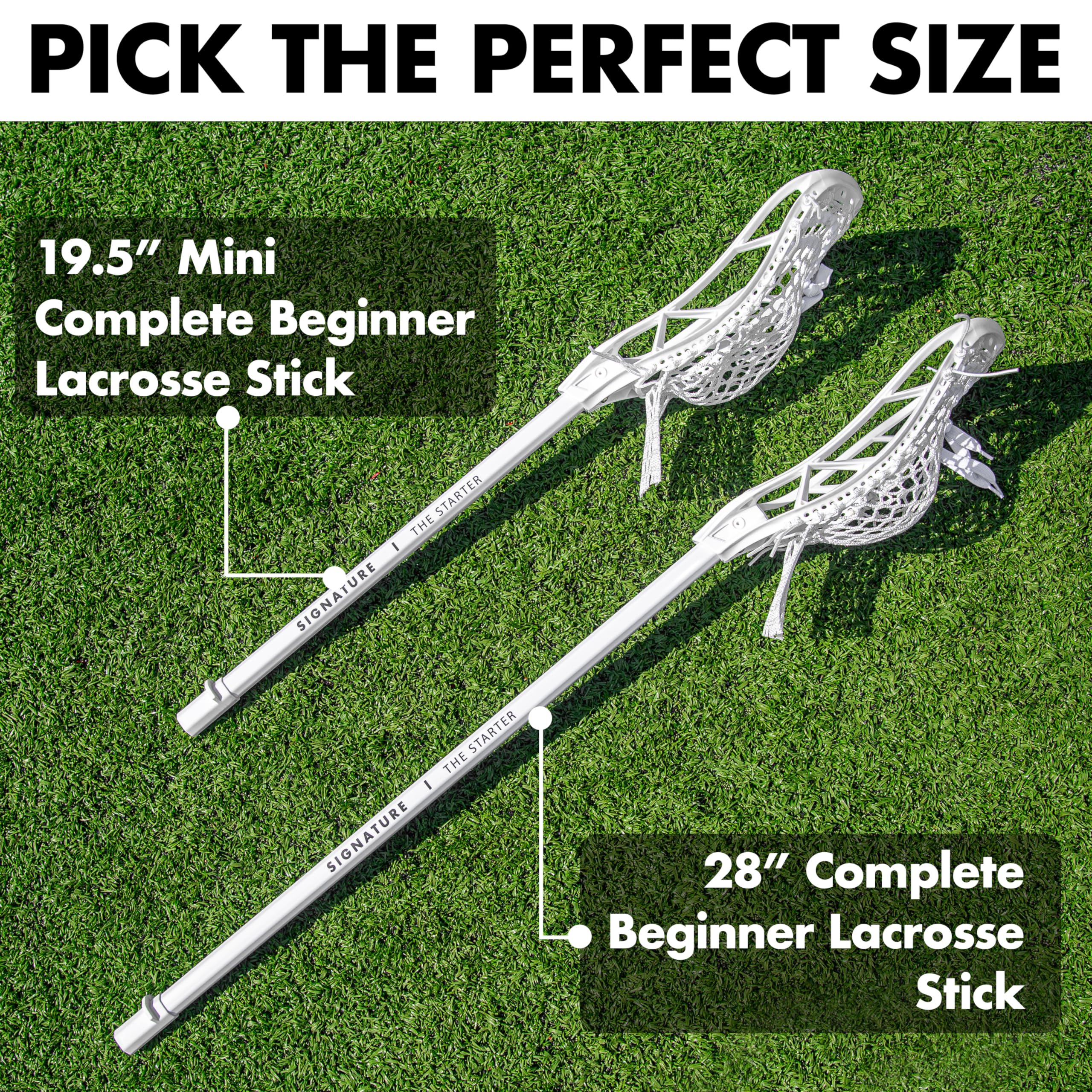 The Starter - 19.5" Mini Complete Lacrosse Stick for Beginners - PVC Plastic Shaft Perfect Fiddle Stick by Signature Lacrosse